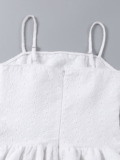 White French Embroidery Ruffle Skirt Dress