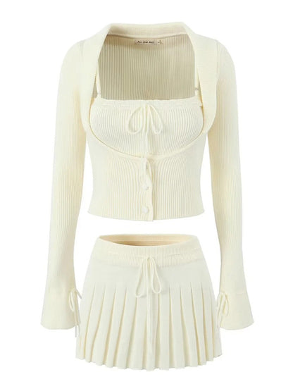 Preppy Cardigan Top and Mini Knitted Set