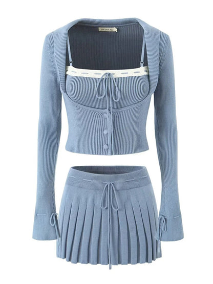Preppy Cardigan Top and Mini Knitted Set