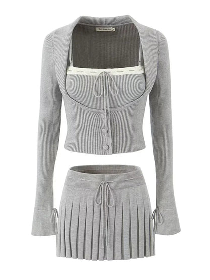 Preppy Cardigan Top and Mini Knitted Set
