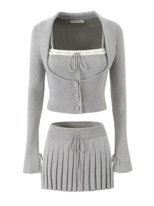 Preppy Cardigan Top and Mini Knitted Set