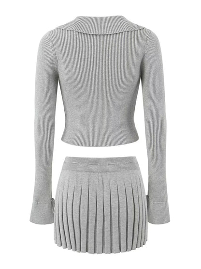 Preppy Cardigan Top and Mini Knitted Set