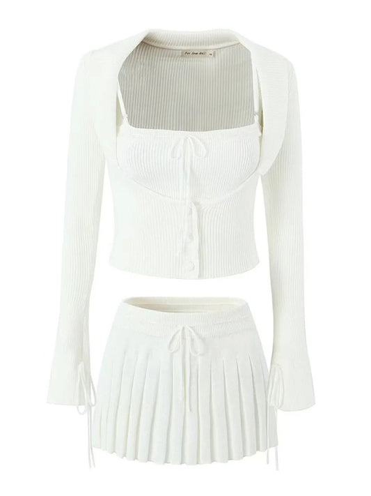 Preppy Cardigan Top and Mini Knitted Set